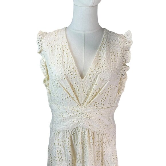 Maggy London Ivory Eyelet Midi Dress Size 12 – Sleeveless Fit & Flare - Picture 3 of 11